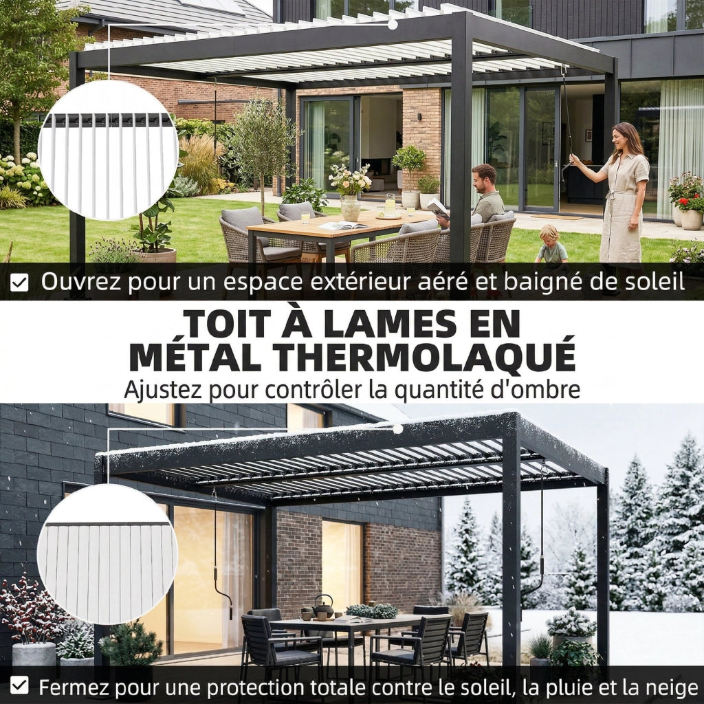 Pergola bioclimatica in alluminio con tetto a lamelle regolabile ¨C zephmum ¨C Bianco 4x3m