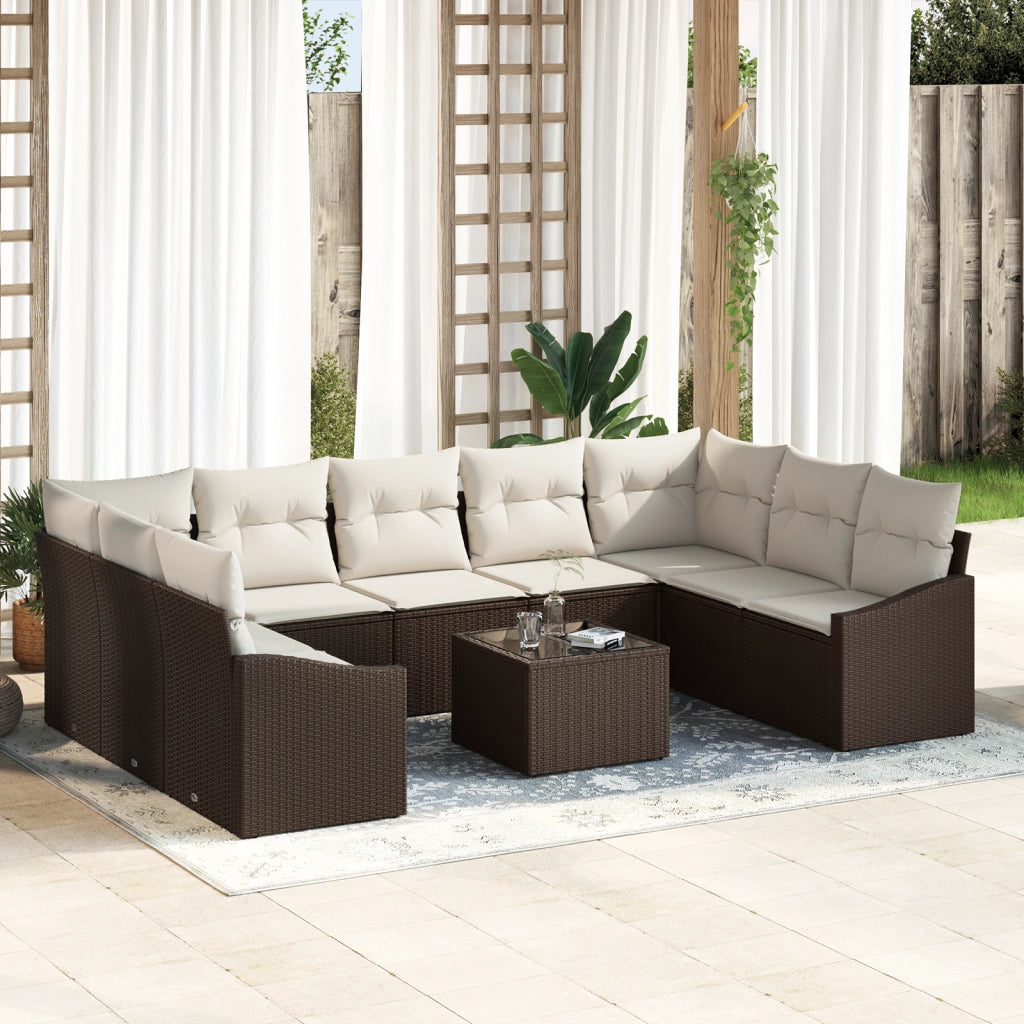Set di Divani da Giardino a 9 Pezzi con Cuscini Grigio Polyrattan