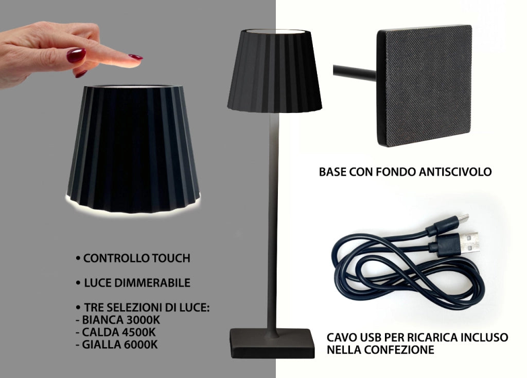 Lampada Led Da Tavolo Controllo Touch Ricaricabile Senza Fili Mod. Atmosphere - Lampada - Bianco