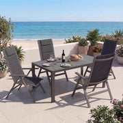 Set Tavolo e Sedie da Giardino 5 Pezzi, Composto da Tavolo 150 cm in Alluminio e 4 Sedie Pieghevoli, Tavolo da Giardino con Finitura a Vena di Legno con Sedie da Terrazza, Balcone, Grigio