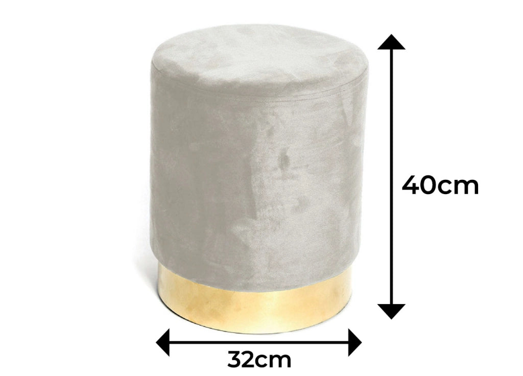 Pouf Salotto/Camera Rotondo Imbottito Modello Cilindro Velvet In Tinta Unita - Pouf - Beige