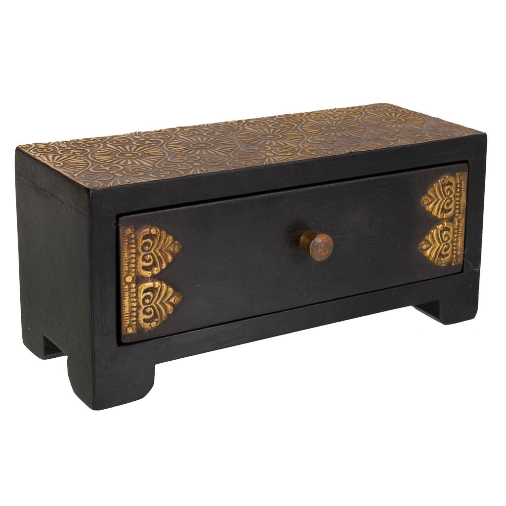 Baule portagioie legno metallo nero 20x8x8,5h cm