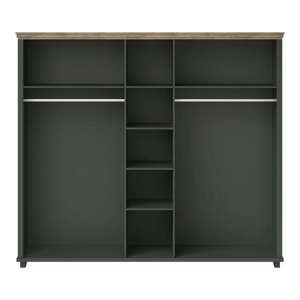 Armadio 250x220 con 5 porte. Colori verde kaki e rovere. Collezione ASSIA.