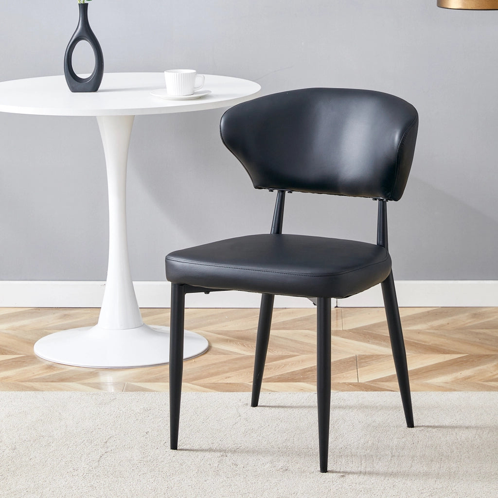 Set di 2 sedie da pranzo moderne nere in PU con gambe in metallo, schienale ergonomico