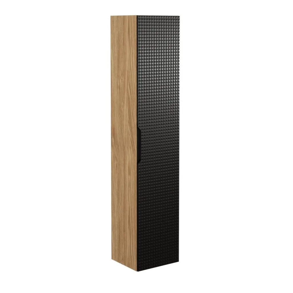 Colonna da bagno VELNIA - 1 porta - H170 cm - Colori rovere chiaro e nero - Da appendere