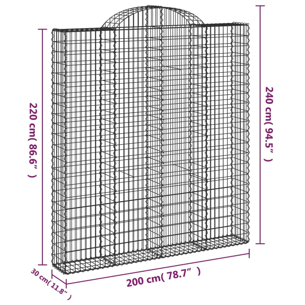 Set di 2 gabbioni ad arco per recinzione gabbia o muro di contenimento 200 x 30 x 220/240 cm ferro zincato argento 02_0041337