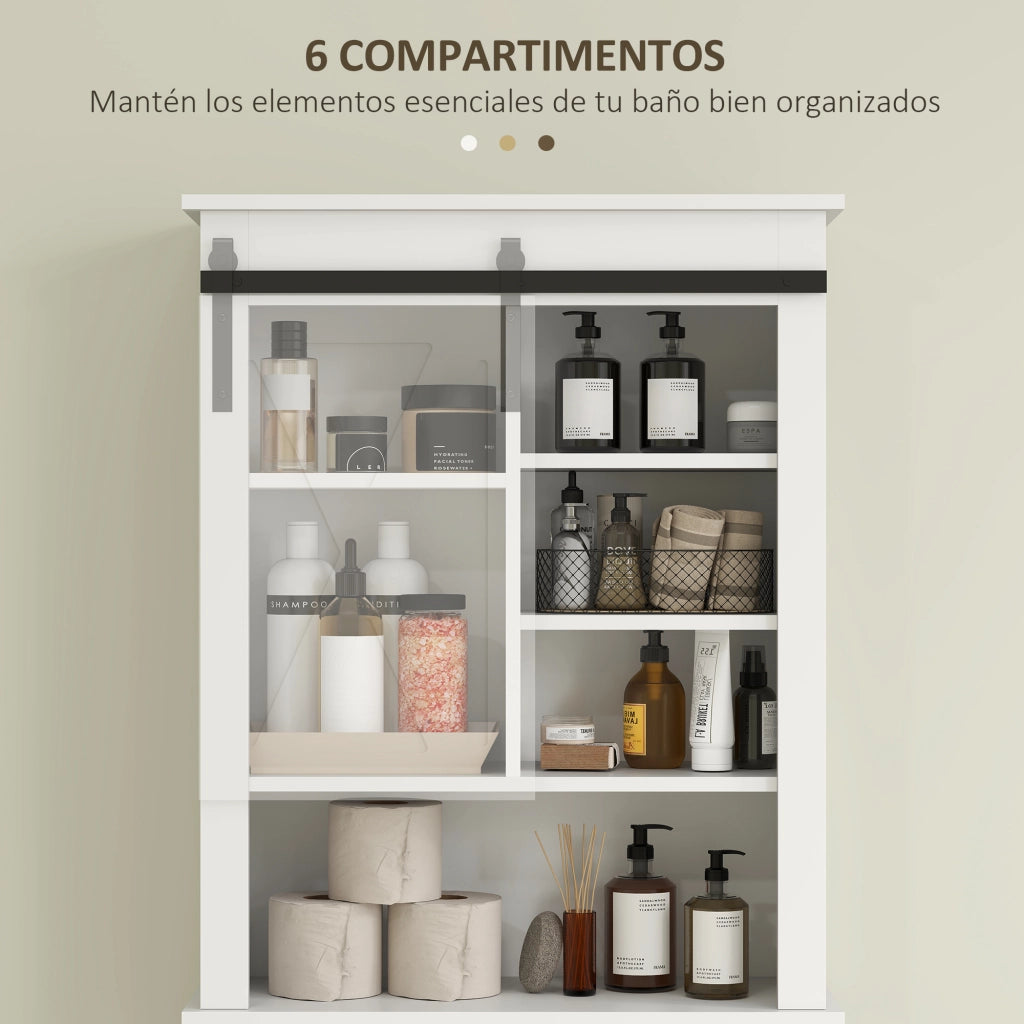 Mobile Bagno Sospeso con Ante Scorrevoli e 6 Scomparti ¨C Zephmum ¨C 67x25x172 Bianco