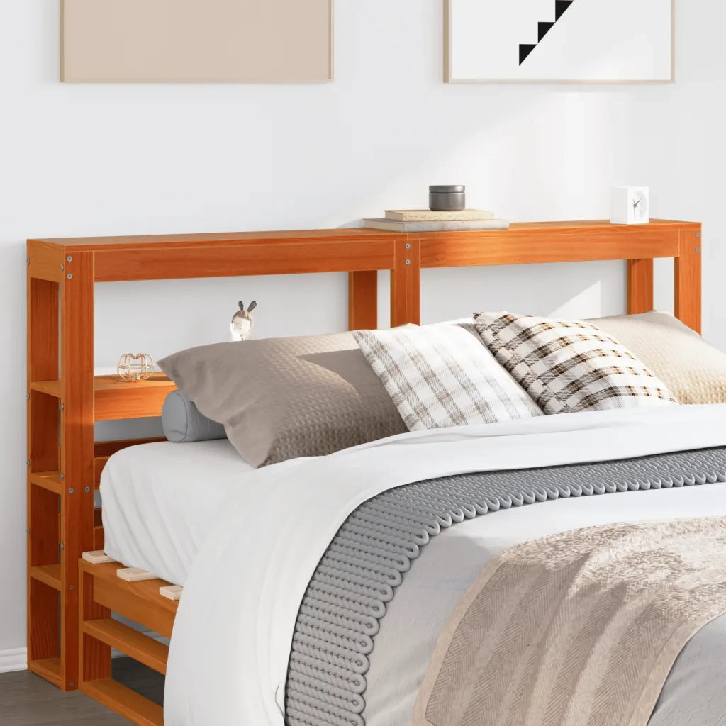 Testiera con Ripiani-Testata contenitore Marrone Cera 120 cm Legno Massello di Pino 500121