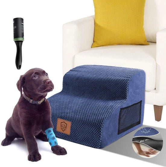 Trappola per Piccoli Cani, Trappola per Cani, Trappola Acqua-Resistente, Trappola per Cani Rimosibile, Trappola per Gatti Portatile con Cappotto Lavabile, Scalone per Cani, Trappola per Cani 30 cm Alta con 1 Rullo di Pelliccia (2 Gradini)