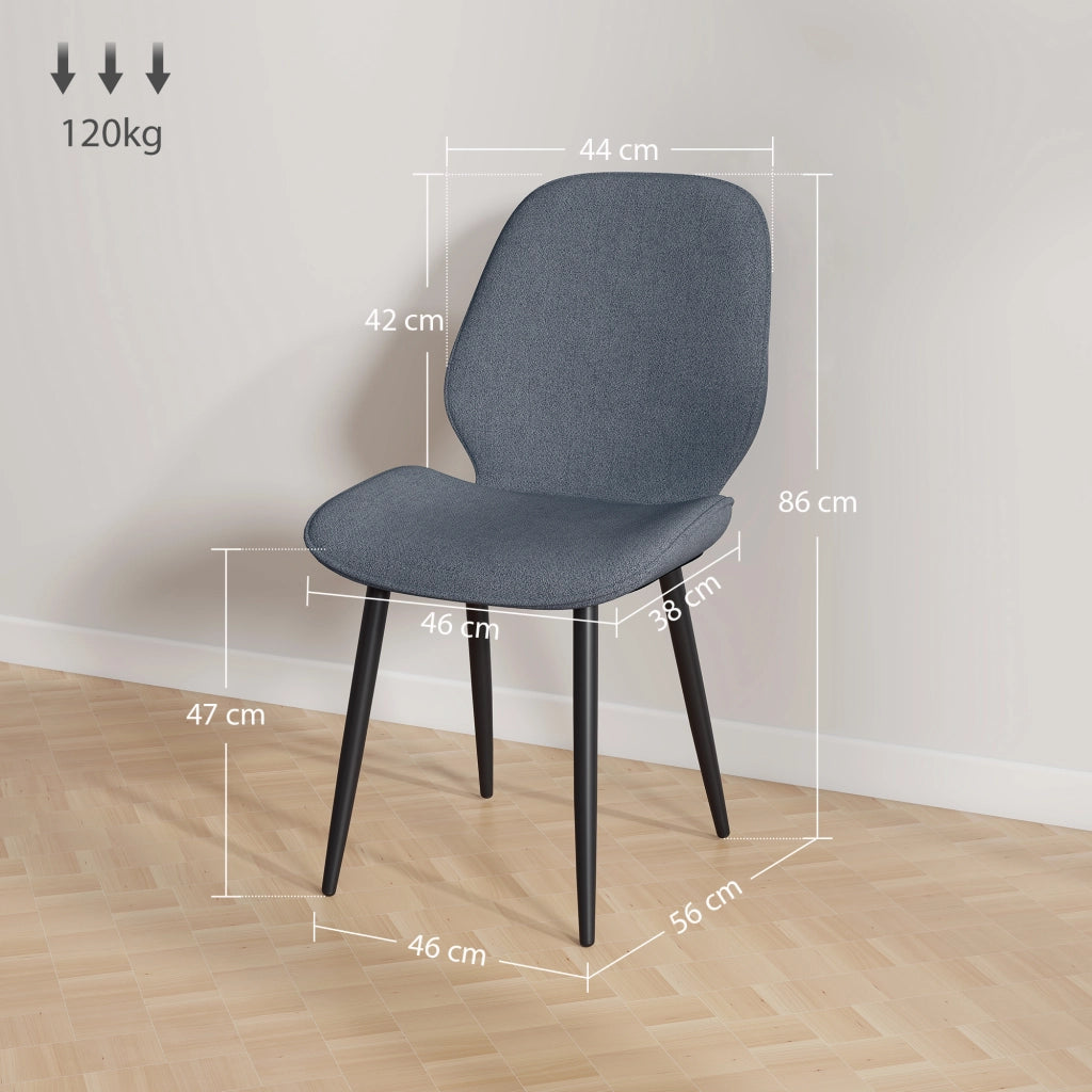 Set 2 Sedie da Pranzo 46x56x86 cm con Schienale Ricurvo in Tessuto Effetto Lino Grigio e Nero