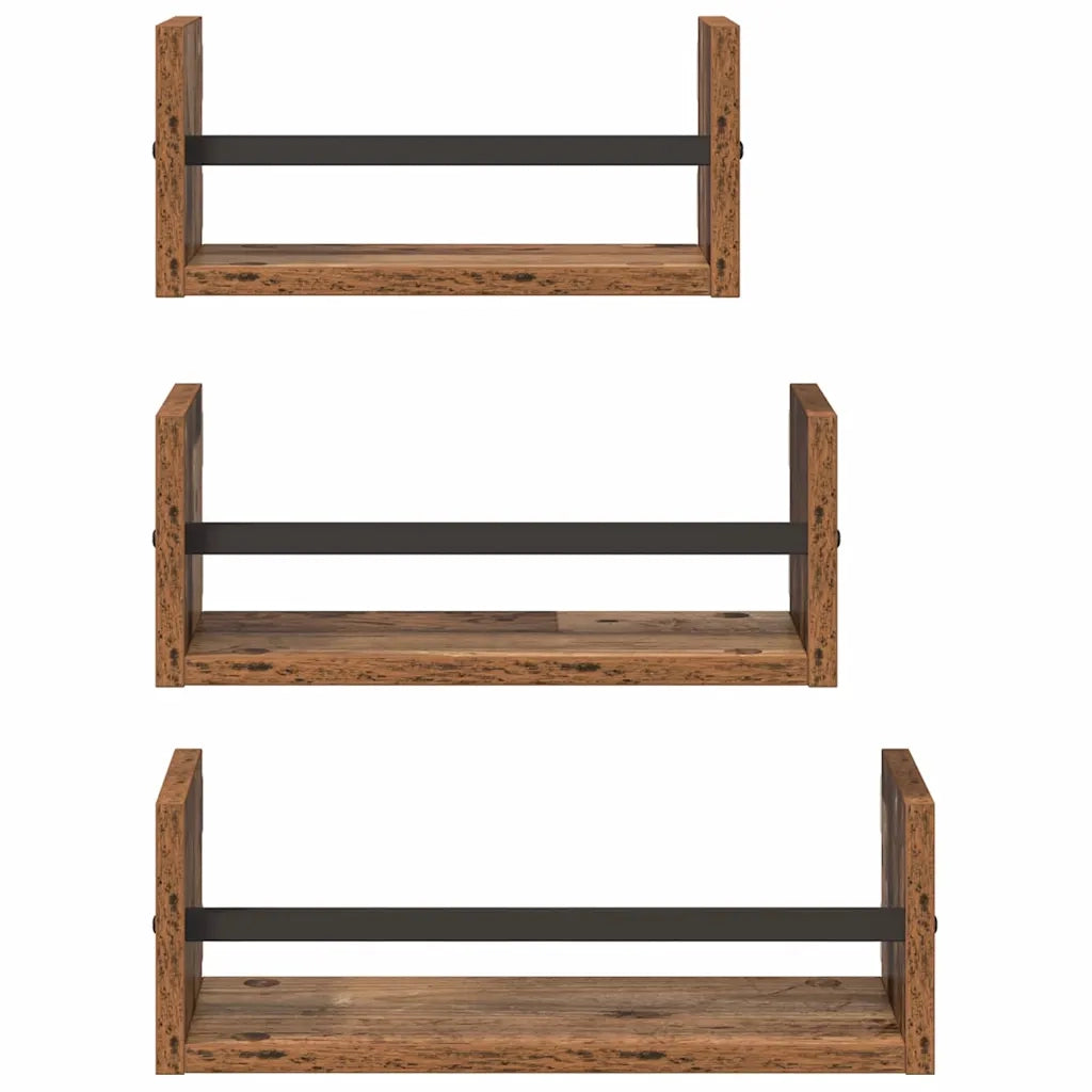 3 pz Set Mensole da Parete | Scaffali a Parete | Ripiano a parete Legno vecchio 40x16x14cm
