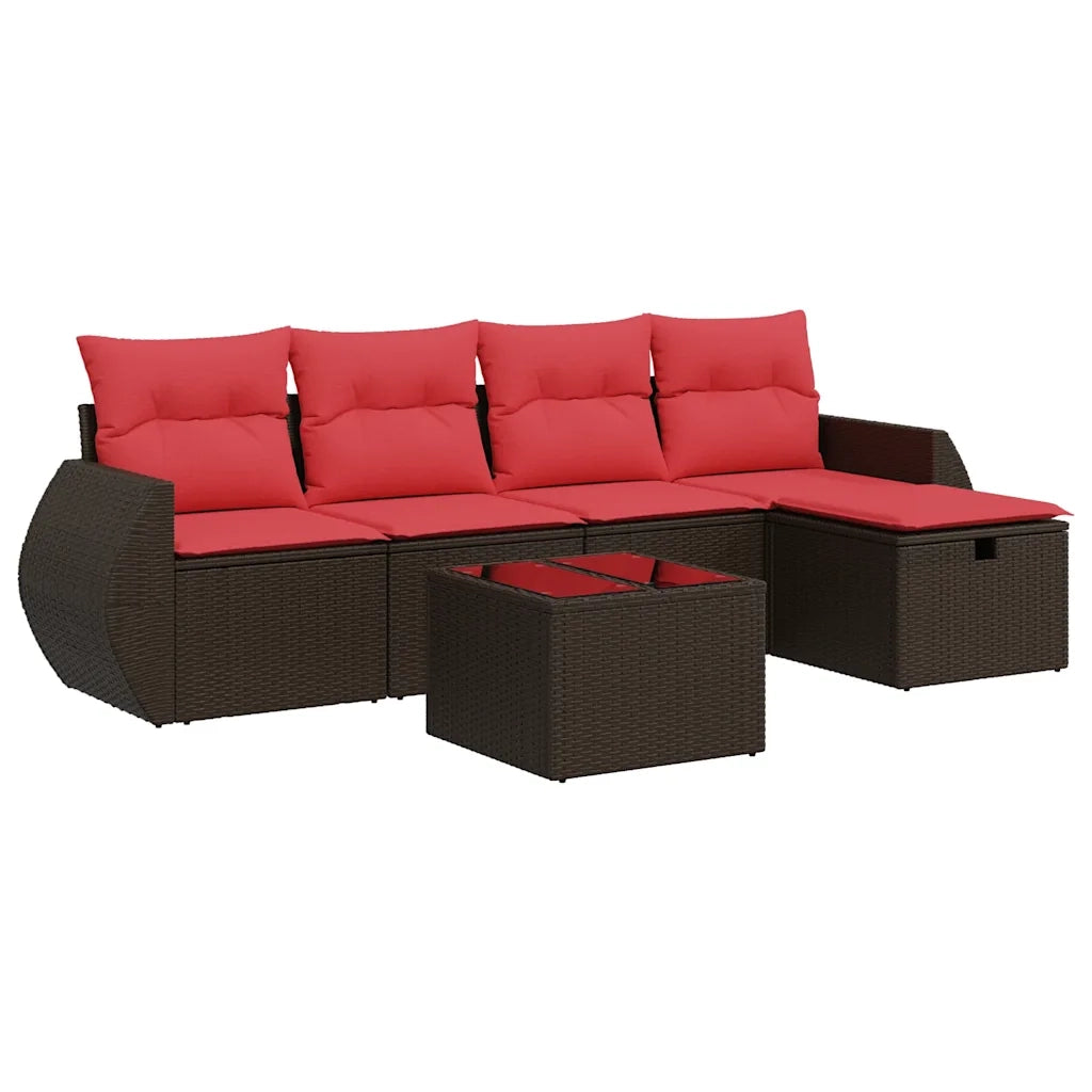 Set Divano da Giardino 6 pz con Cuscini Marrone in Polyrattan 3325580