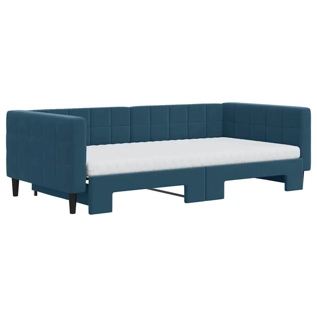 Divano Letto Estraibile con Materassi Blu 100x200 cm Velluto