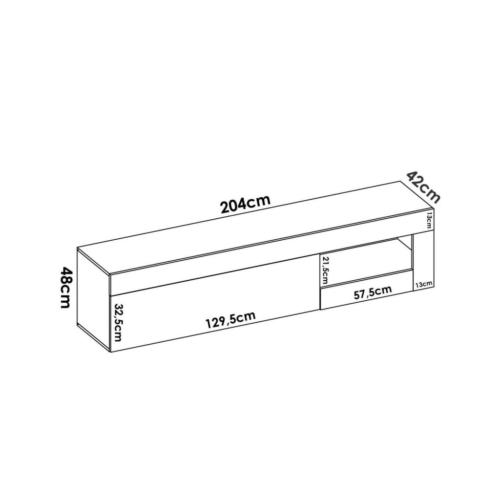 Mobile porta TV Animeli, Credenza bassa da soggiorno, Madia da salotto per televisione, 204x42h48 cm, Rovere e Bianco