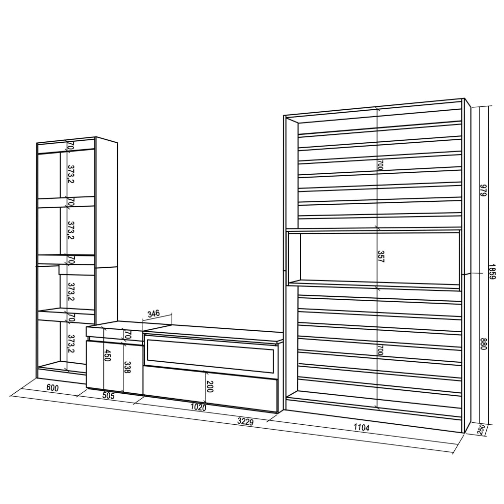 Mobile TV, Soggiorno, 320x35x186cm, Camino elettrico, colore Rovere e nero RF2595