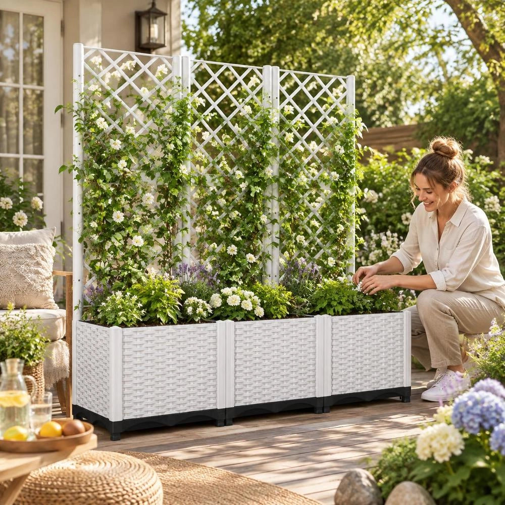 Plant Pot With Trellis White 120x40x136 Cm PP