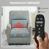Poltrona Reclinabile con Riscaldamento, 8 Punti Massaggio e 5 Modalità, Tessuto Ciniglia, Grigio Carbone