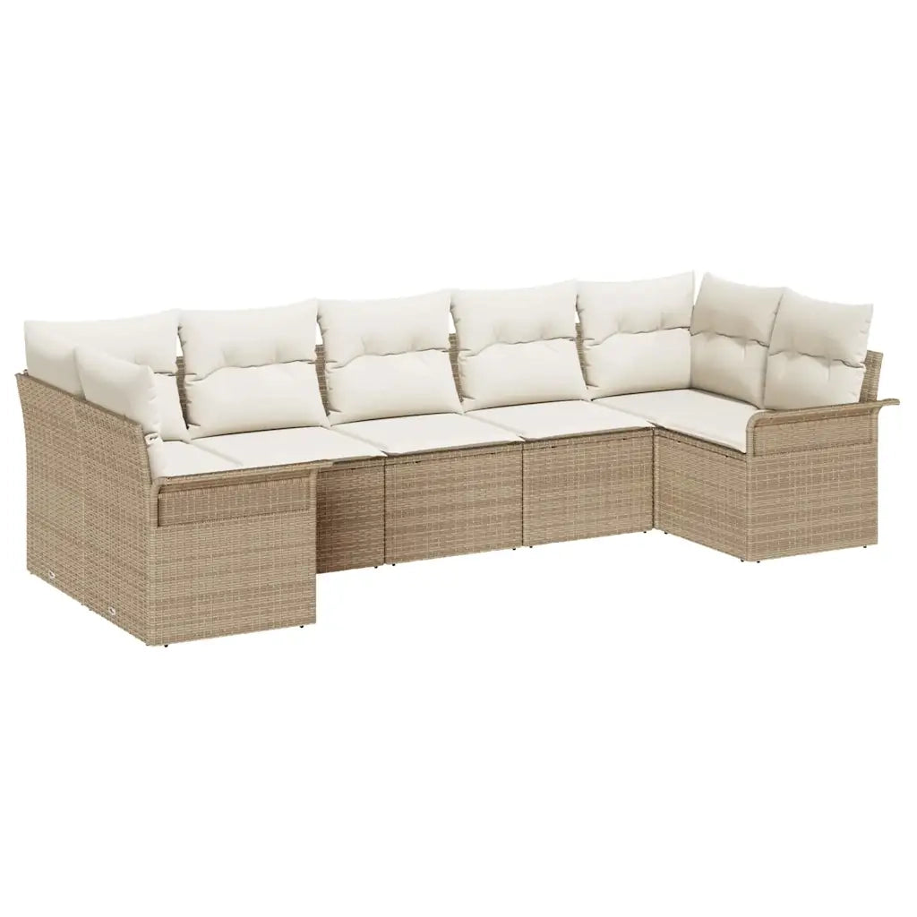 Set Divano da Giardino con cuscino 7 pcs Beige Poly Rattan 3345511