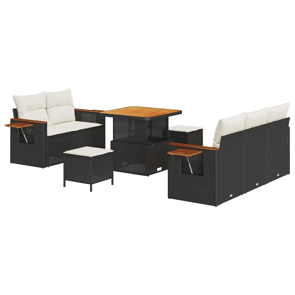 Set Divano da Giardino con cuscino 8 pcs Nero e Crema