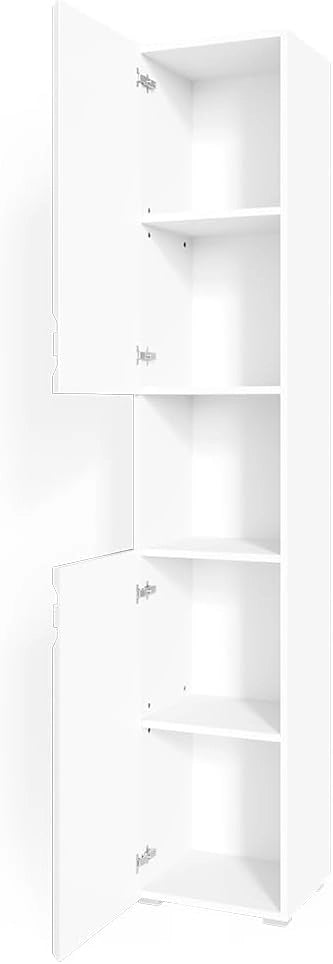 Mobile bagno alto Fredd, Bianco lucido, 36.4 x 190.5 cm, a parete con due ripiani interni regolabili