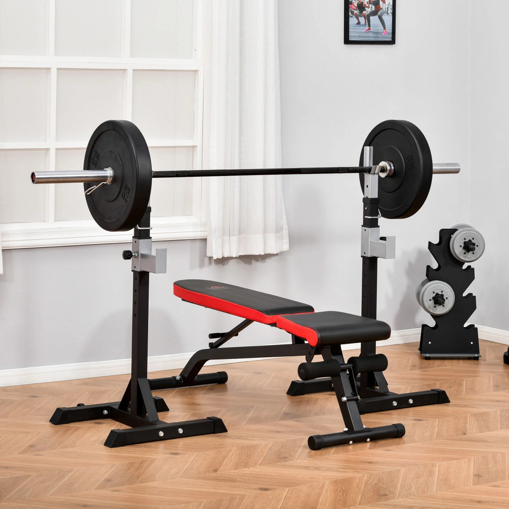 EasyComfort Set 2 Rack Porta Bilanciere in Acciaio, 2 Ganci con Altezza Regolabile, Capacità 150kg, 55x57x105-170cm, Nero