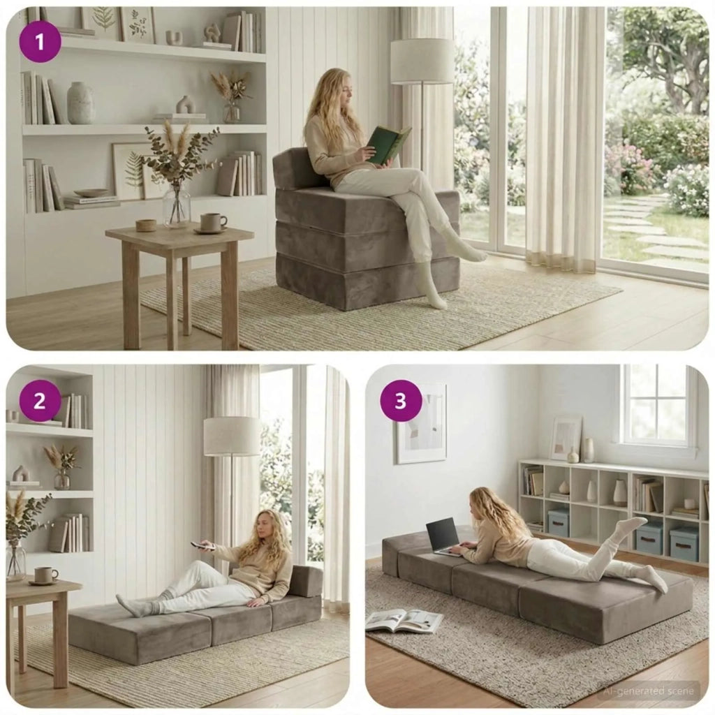 Divano Letto Pieghevole Grigio Chiaro 200 x 70 x 15 cm Velluto 900007