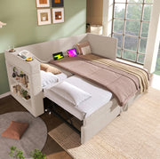 Daybed imbottito 90x190 cm con letto estraibile, USB, Type-C e portabicchieri