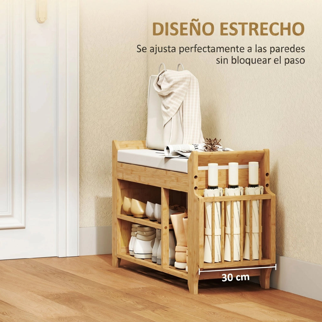 Cassettiera con seduta imbottita e scaffale ¨C zephmum ¨C 80x30x50 cm naturale bamb¨´