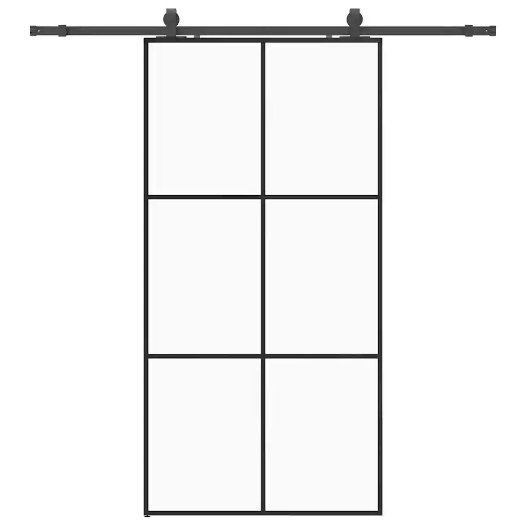 Porta Scorrevole con Ferramenta Nera 102x205 cm in Vetro ESG