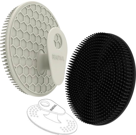 Set di spazzole per il corpo e il viso in silicone 3 pezzi – Spazzola da doccia in silicone per donne e uomini, spazzola esfoliante delicata per la pelle sensibile, più igienico di un loofah, duraturo – Nero e grigio
