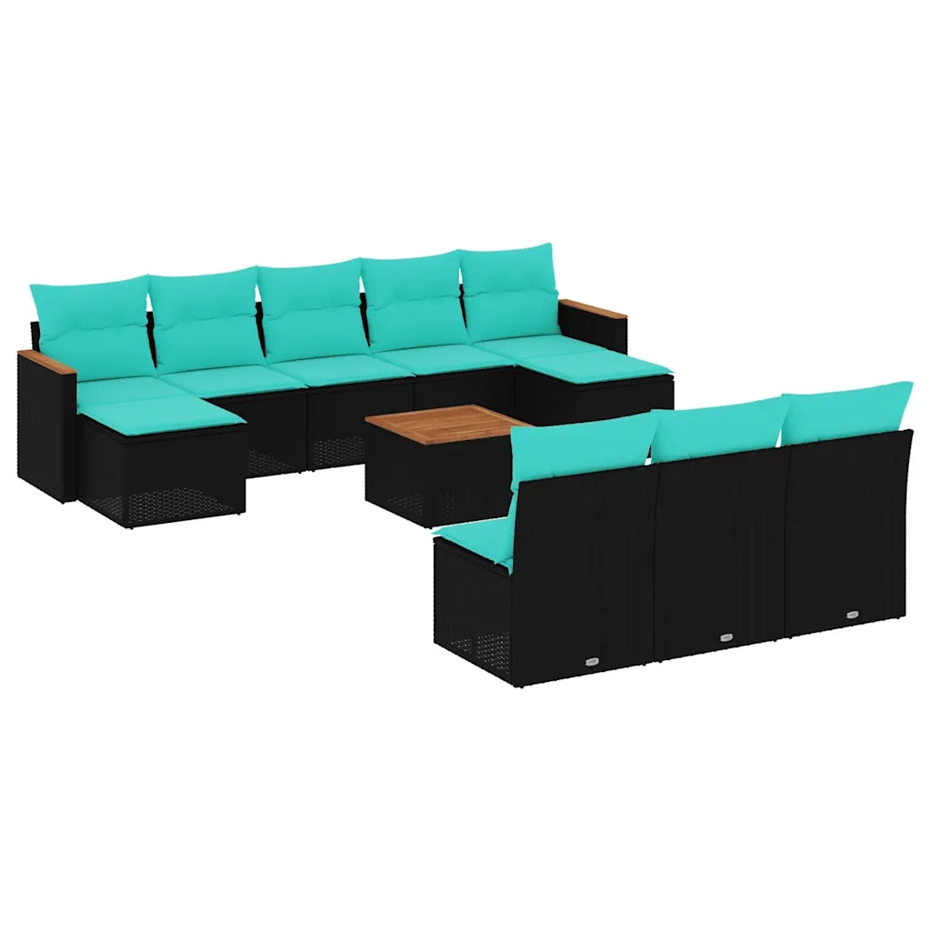 Set Divani da Giardino 11 pz con Cuscini Nero in Polyrattan 3226393