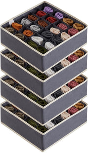 Set di 4 calze, organizzatore di cassetti per biancheria intima, 24 cassette, organizzatore di armadio, organizzatore di tavolo per cambiare, scatole di archiviazione per abbigliamento, biancheria intima e cravatte, grigio