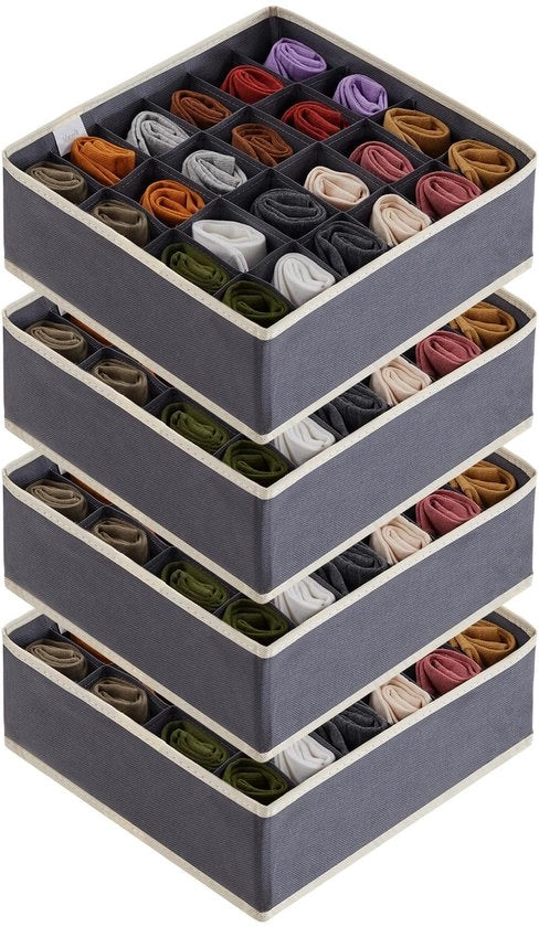 Set di 4 calze, organizzatore di cassetti per biancheria intima, 24 cassette, organizzatore di armadio, organizzatore di tavolo per cambiare, scatole di archiviazione per abbigliamento, biancheria intima e cravatte, grigio