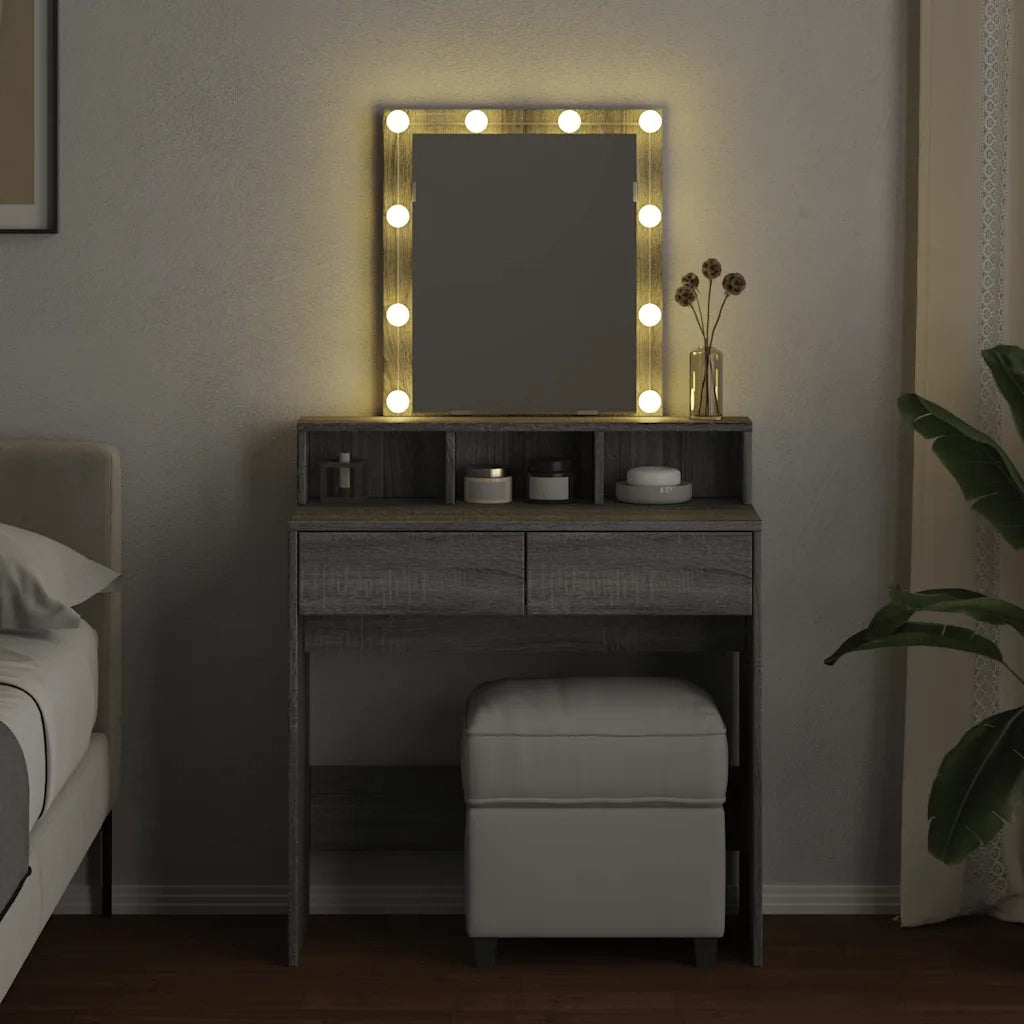 Toeletta | Tavolo da Trucco con LED Grigio Sonoma 80x41x144,5 cm