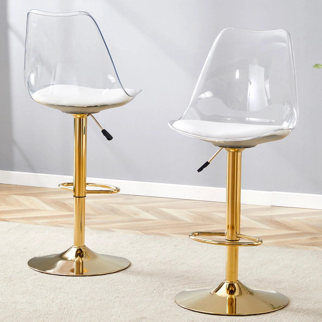 Sgabello da bar set di 2 con schienale trasparente seduta in PU girevole e poggiapiedi oro