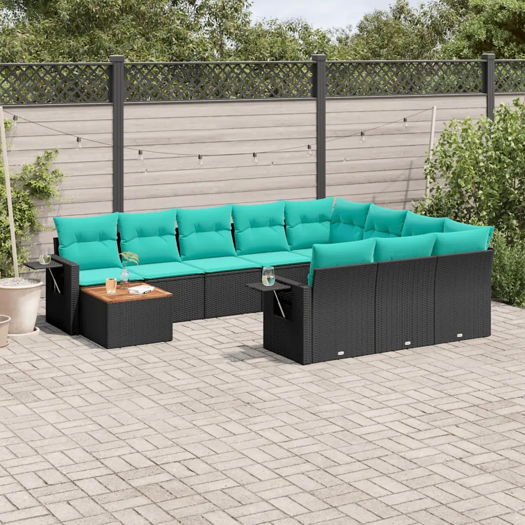 Set Divani da Giardino 11 pz con Cuscini Nero in Polyrattan 3224748