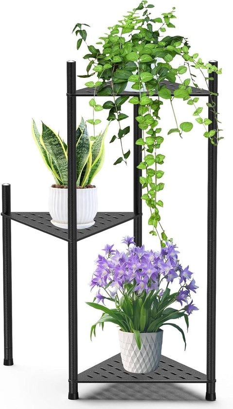 Polo per piante a tre livelli in metallo, supporto per vasi a più livelli per giardino, balcone, ufficio, soggiorno e patio.