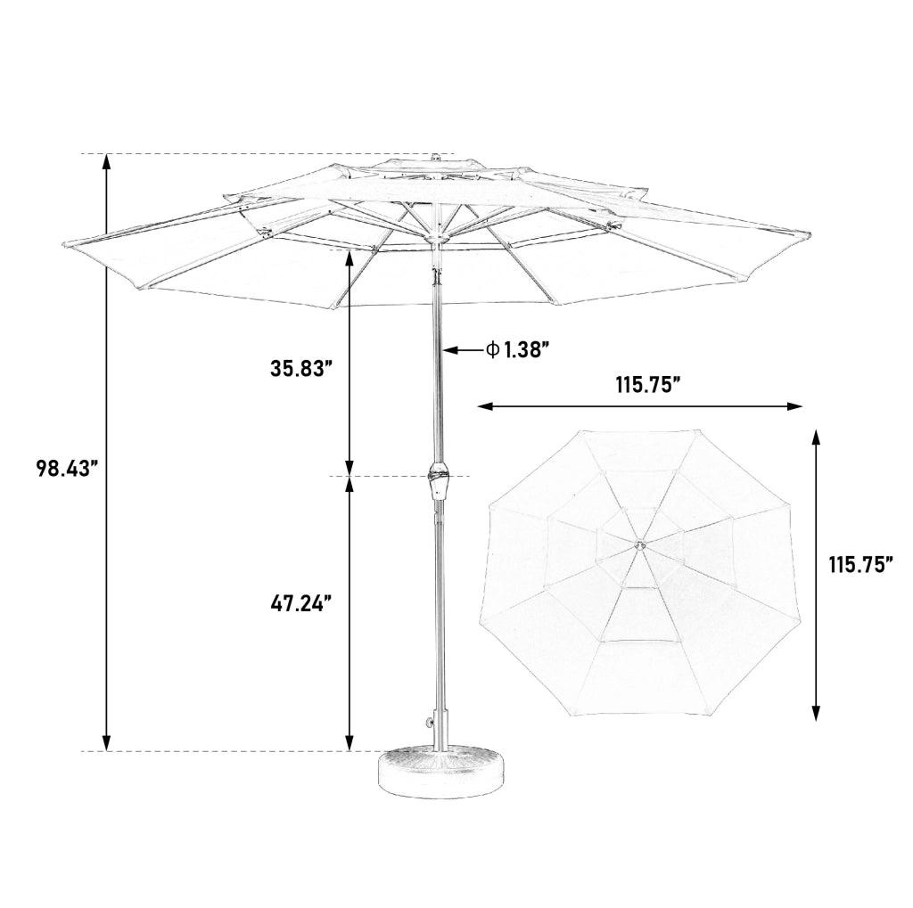 Ombrellone da esterno 10 ft a 3 livelli con inclinazione automatica; verde chiaro