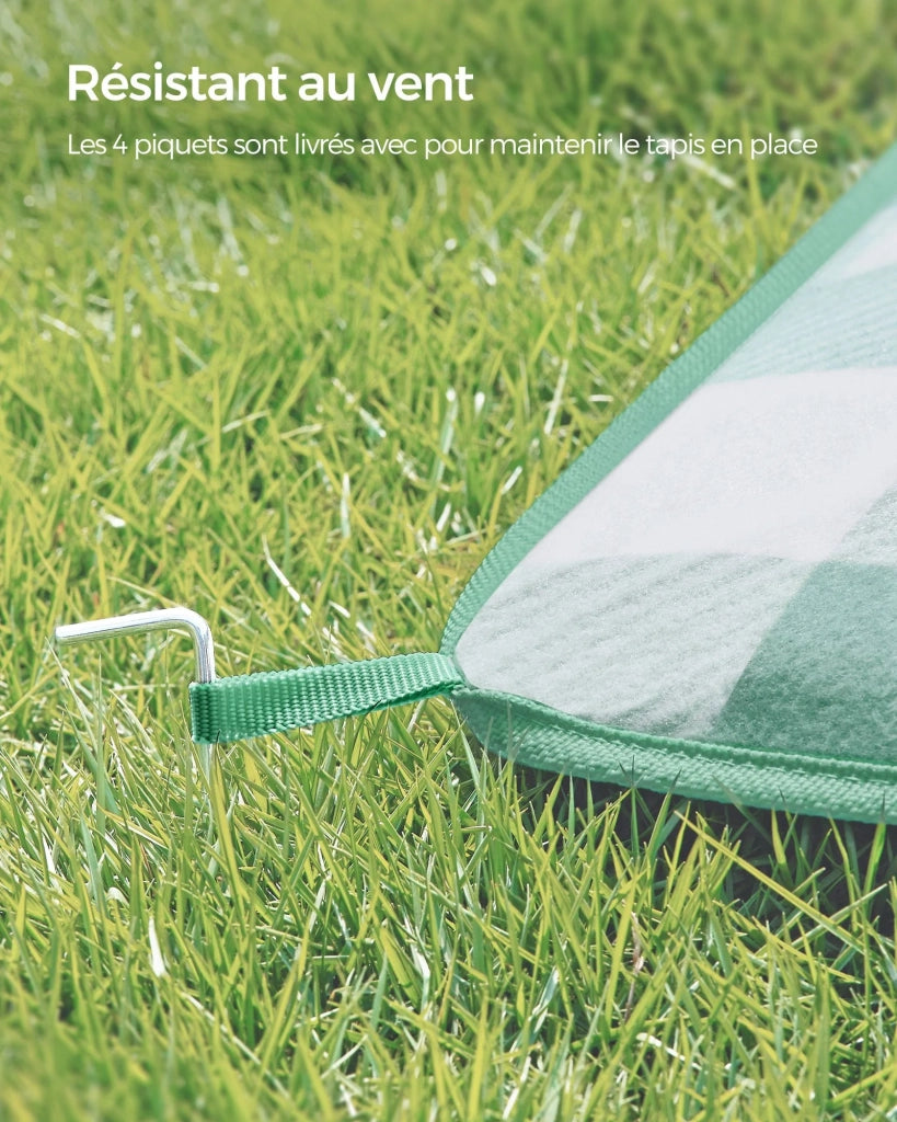 Coperta da picnic con 4 picchetti grande tappetino per campeggio giardino spiaggia uso esterno idrorepellente pieghevole portatile verde 12_0005260