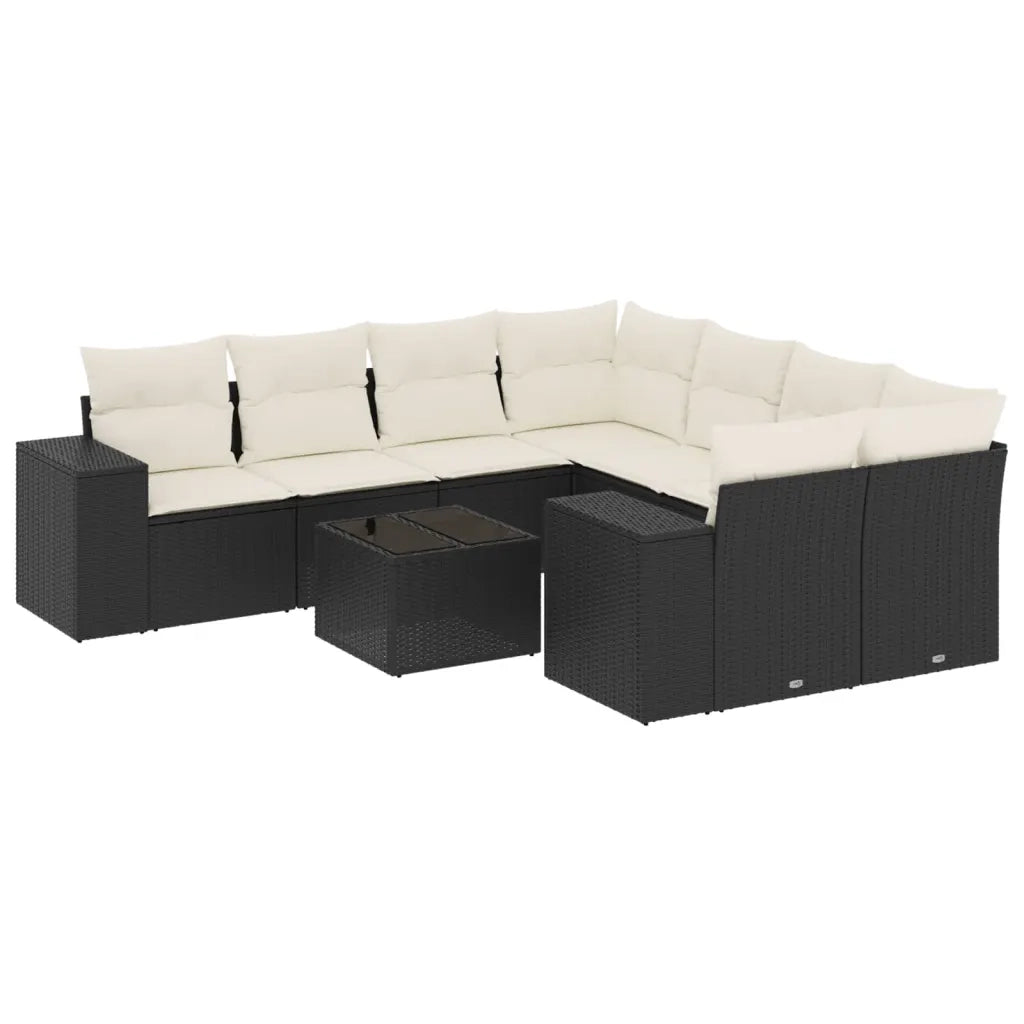 Set Divani da Giardino 9 pz con Cuscini Nero in Polyrattan 3254693