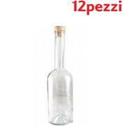 Trade Shop - Set 12 Pezzi Bottiglie Bottigline Vetro Trasparente Opera Con Tappo 500cc -