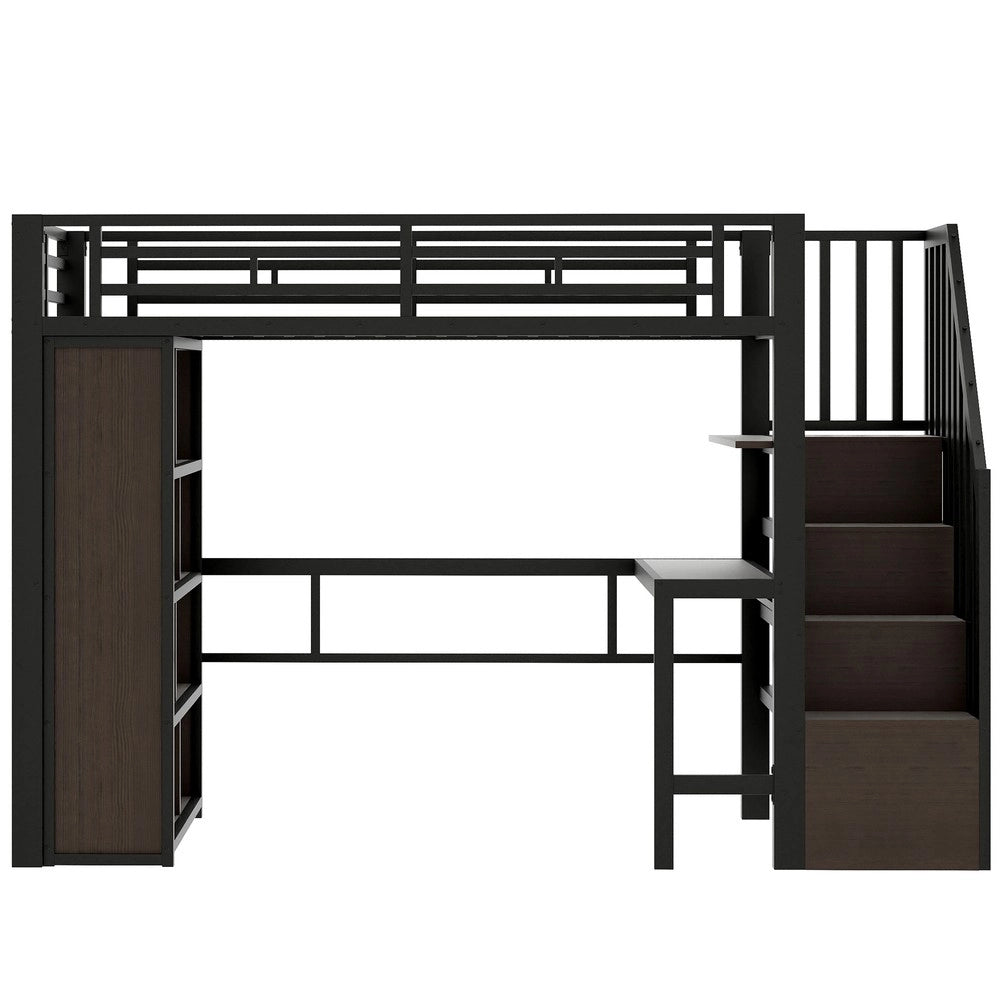 Letto a Soppalco con Scrivania e LED ¨C Xylo ¨C Struttura Metallo Nero 90x200