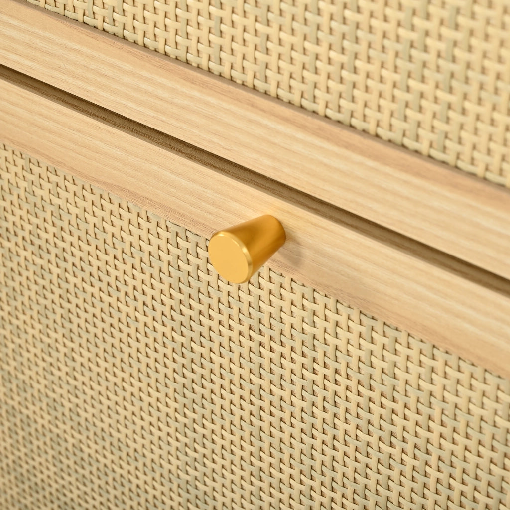 Scarpiera slim in stile rattan con 3 ante ribaltabili, cassetto e vano laterale, 80,5 ¡Á 25 ¡Á 125 cm, colore naturale