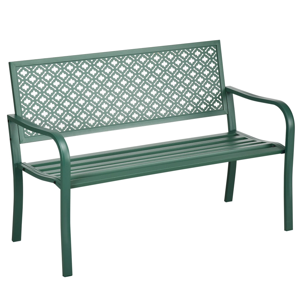 Panchina da giardino moderna in acciaio, verde scuro, 127x63x83 cm, portata 240 kg