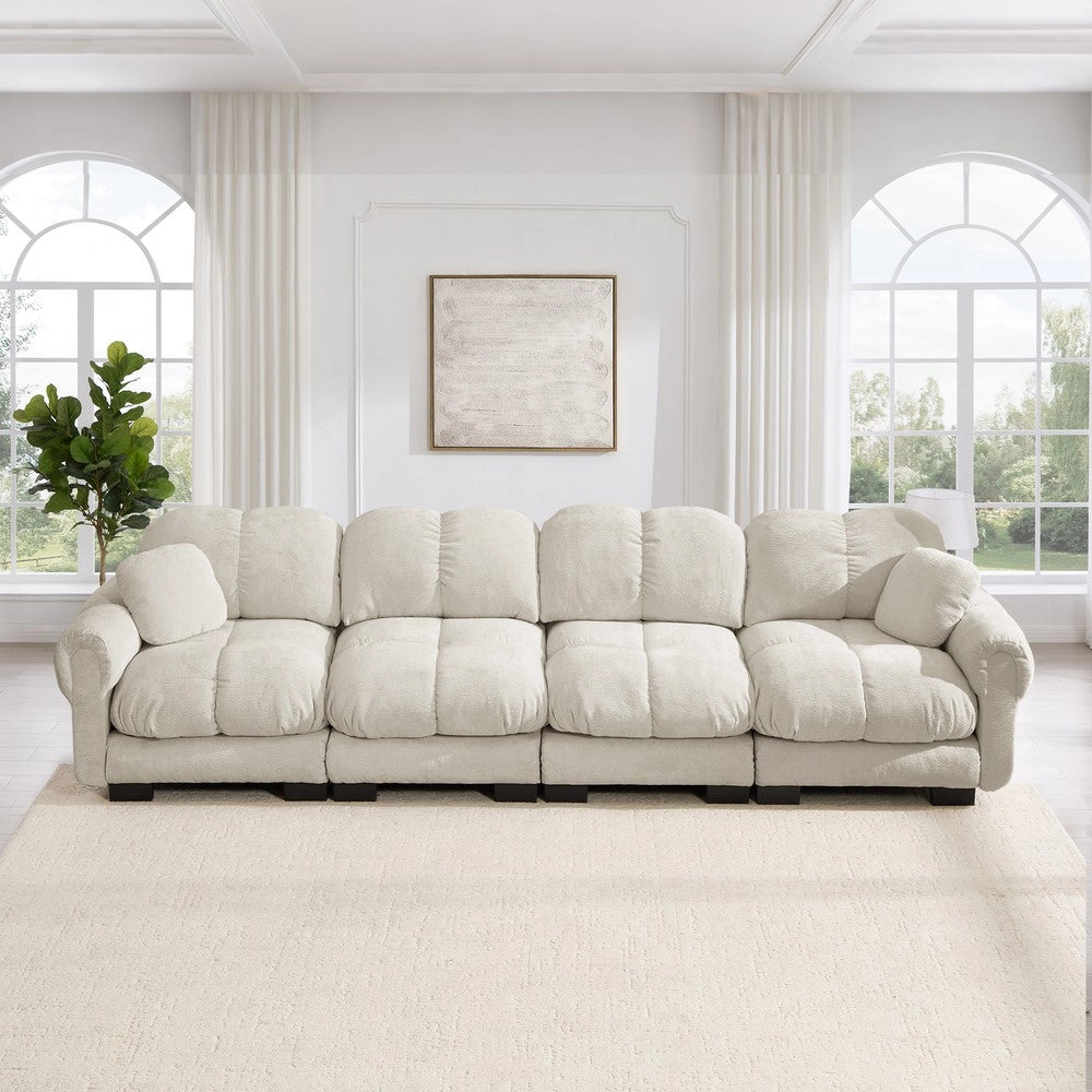 Divano 4 posti ¨C Minimal ¨C tessuto chenille grigio chiaro con braccioli cuscini imbottito