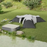 Tenda da Campeggio 6 Posti Impermeabile con 3 Aree Notte, Soggiorno e Portico, in tessuto Oxford, Grigio