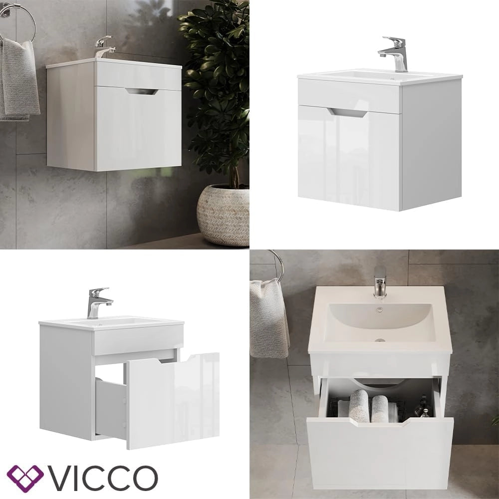 Set mobili bagno Stefanie, Bianco, 49 cm, composto da mobile sottolavabo e lavabo
