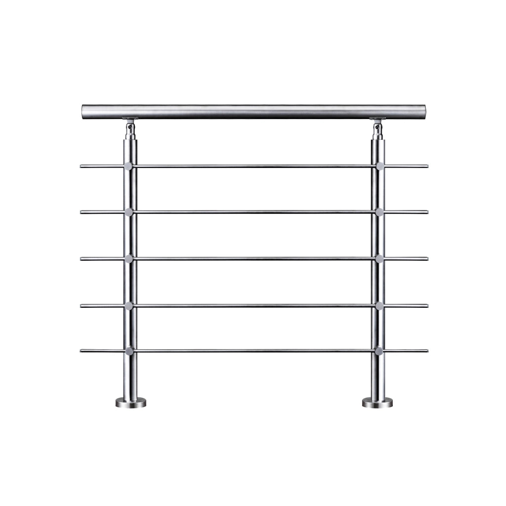 Balaustra Corrimano Ringhiera in acciaio inox spazzolato 100x106cm per interni ed esterni 5 barre trasversali
