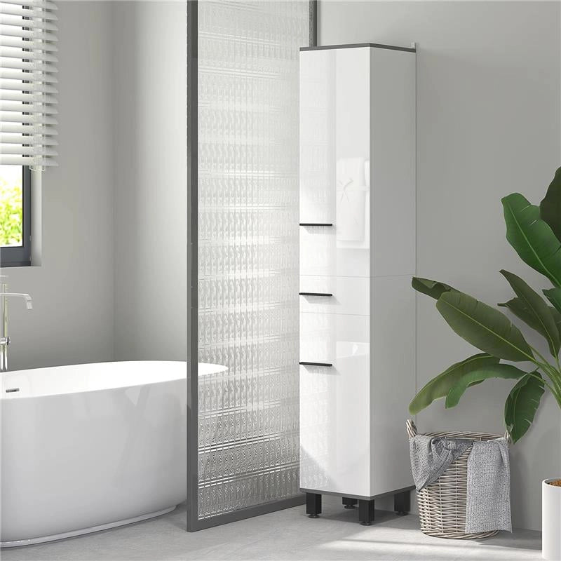 MOBILE COLONNA BAGNO CON 2 ARMADIETTI CON RIPIANI REGOLABILI E CASSETTO 34X32X190 CM BIANCO