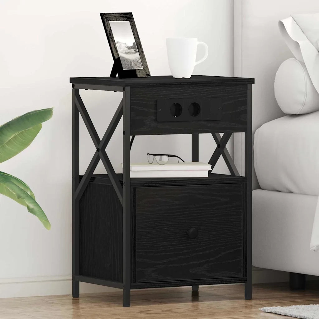 Comodino | Armadio da Notte | Mobiletto da notte Rovere Nero 40 x 31 x 60 cm Legno multistrato
